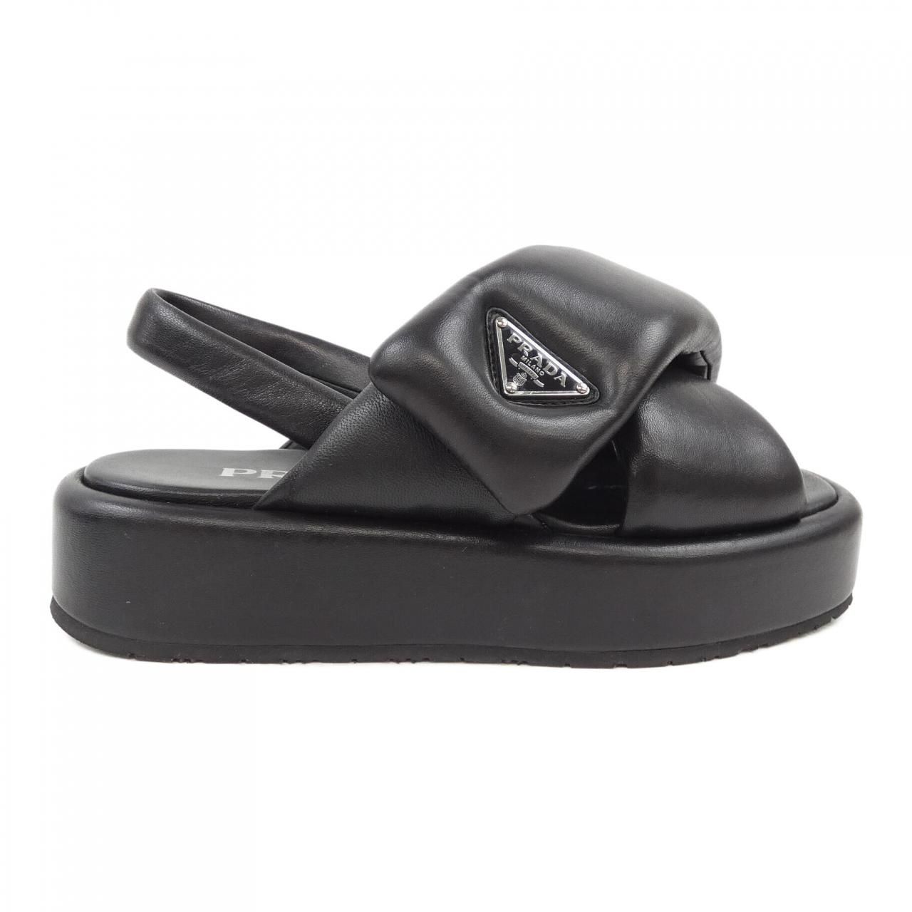 プラダ　サンダル　38 PRADA プラダ サンダル メンズ8ハーフ ブラック レザー 4X3210