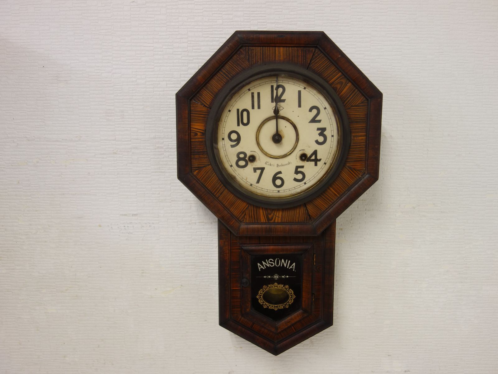 〈完動美品〉ANSONIA　小型 六寸八角ゼンマイ振り子時計　アンティーク古時計 中古】M▽アンソニア ANSONIA 八角柱時計 掛け時計 振り子