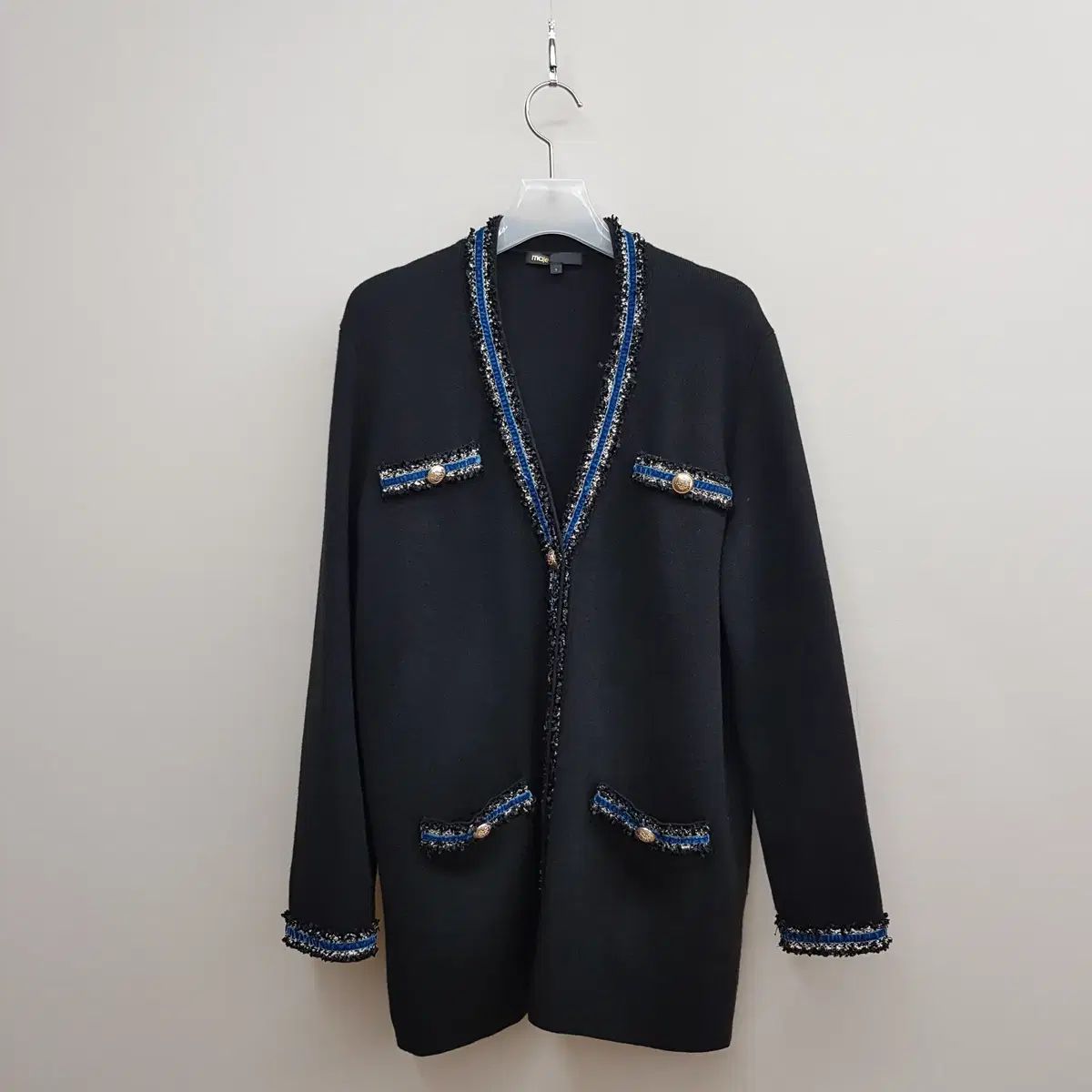 マージュ maje ブラック ツイード POINT GOLD ボタン カーディガン 2 サイズ