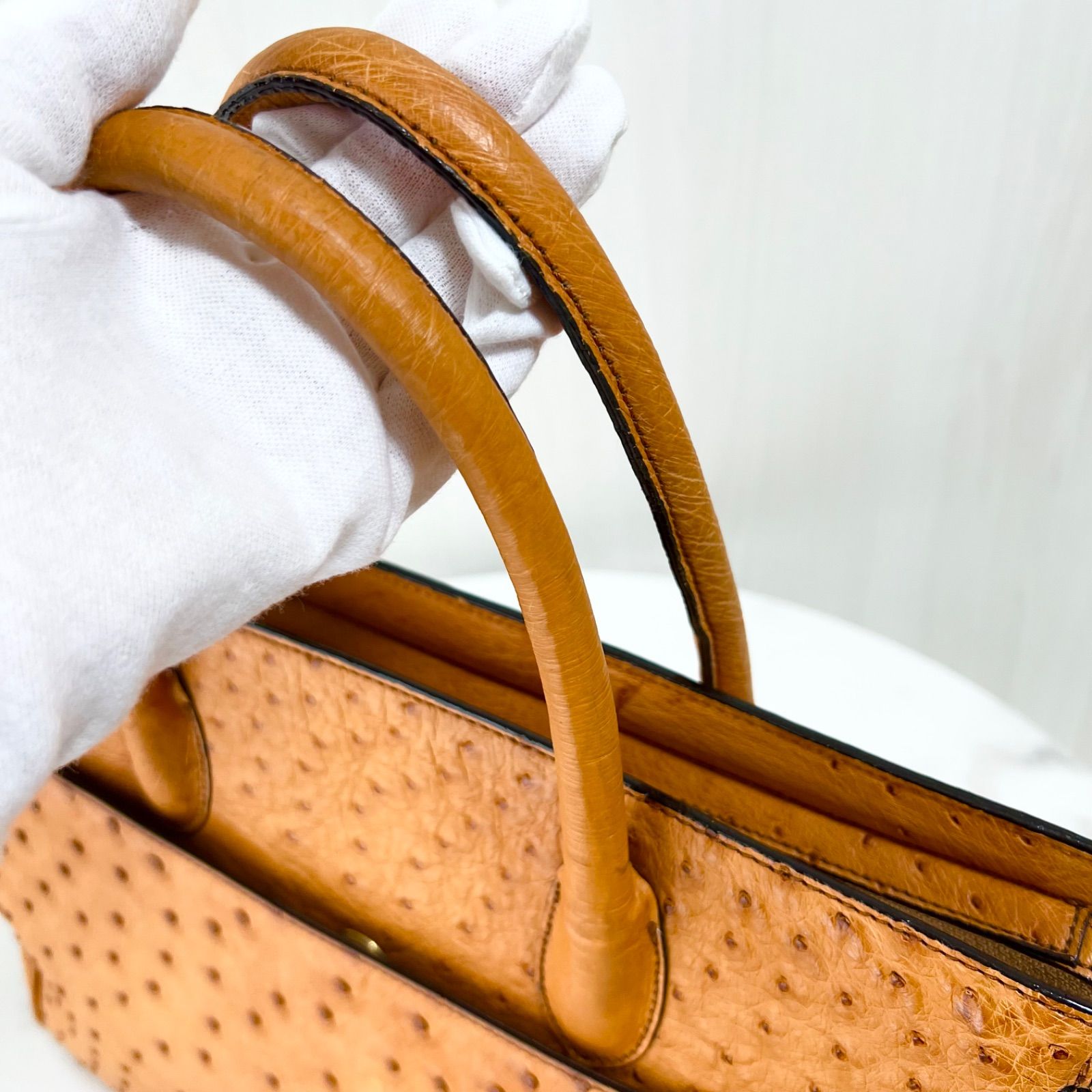 オーストリッチ JRA認証 オレンジ エキゾチック レザー フルポイント