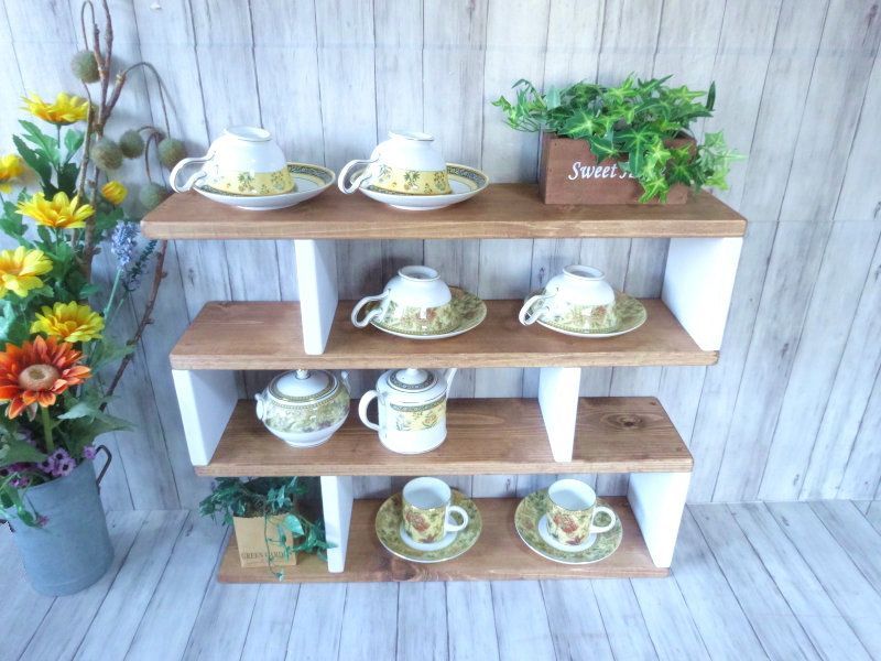 ハンドメイド　カップボード３段タイプ　（チーク色） ハンドメイド カップボード3段タイプ （チーク色×ホワイト） - メルカリ