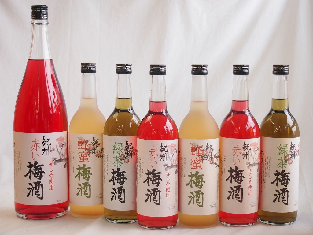カラフル梅酒7本セット 赤しそ赤い梅酒 和歌山 蜂蜜梅酒 和歌山 緑茶梅酒 和歌山 1800ml×1本 720ml×6本