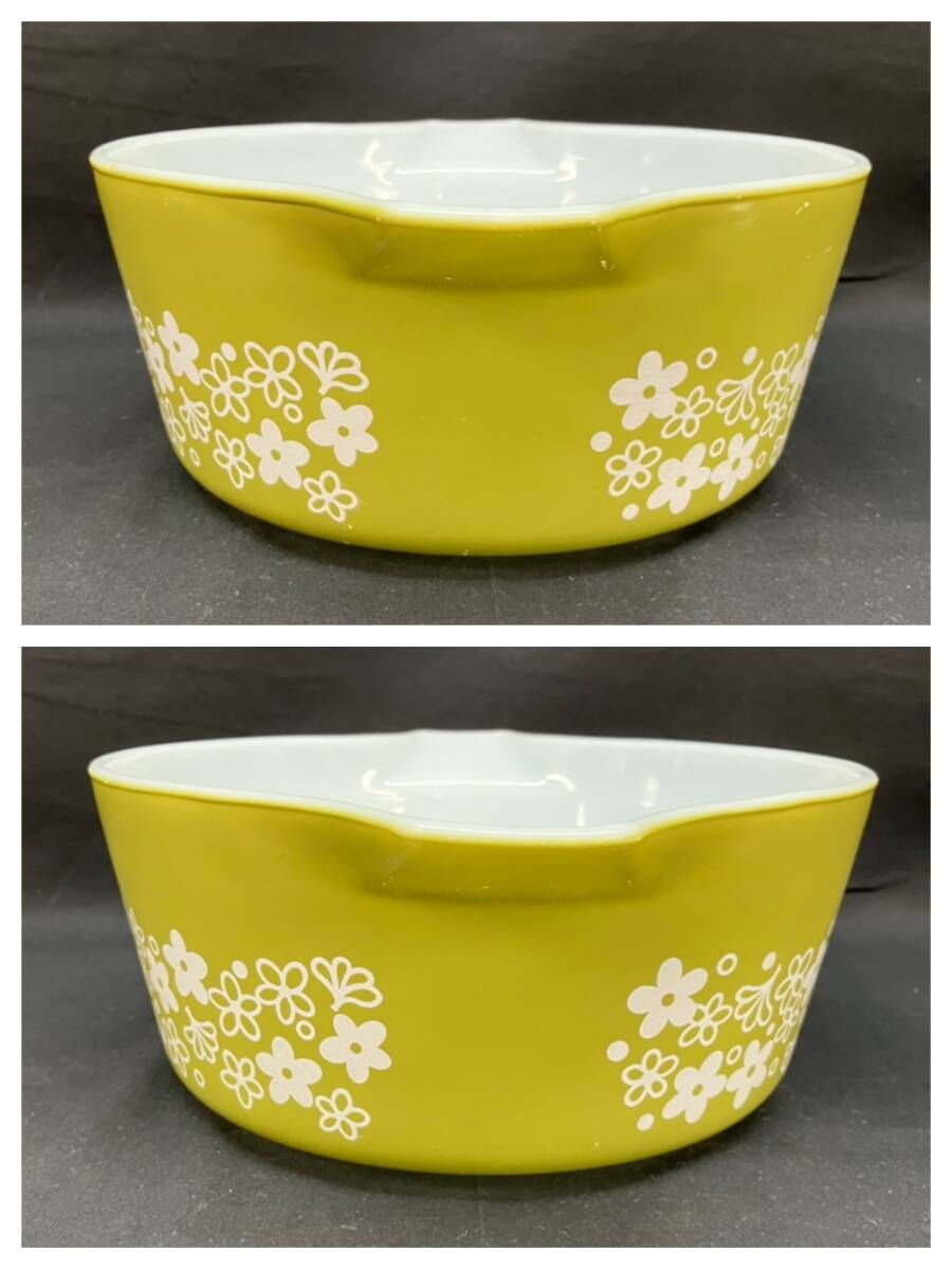 Pyrex オールド パイレックス キャセロール スプリングブロッサム 黄緑