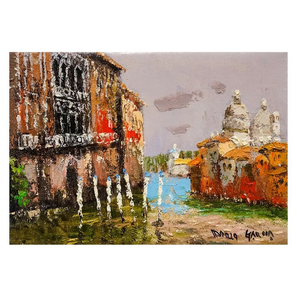 現代アートItaly import 肉筆油彩画　証明あり 油彩画 「ヴェネチア」 マリオ・ガルシア SM号 イタリア 水の都