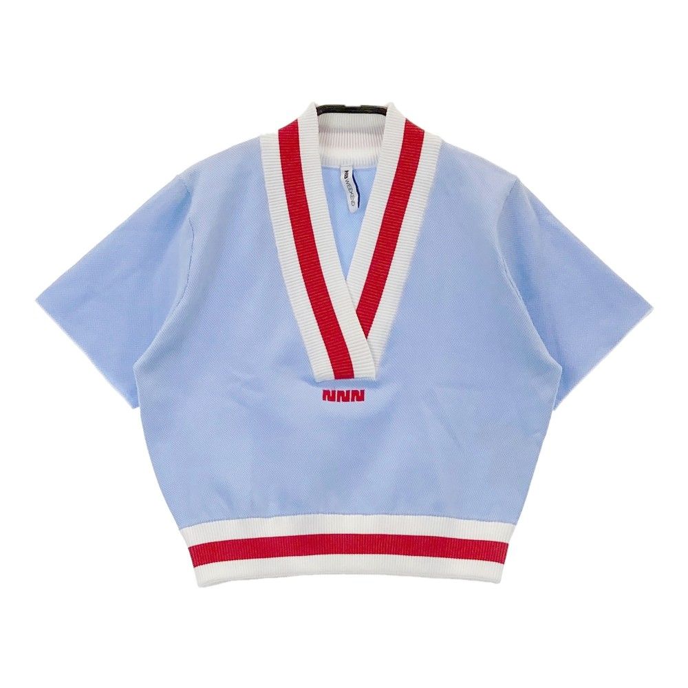 サイズ 0 NBB WEEKEND エヌビービーウィークエンド 2025年モデル Vネック 半袖ニット ブルー系 240101530279 ゴルフウェア レディース ストスト