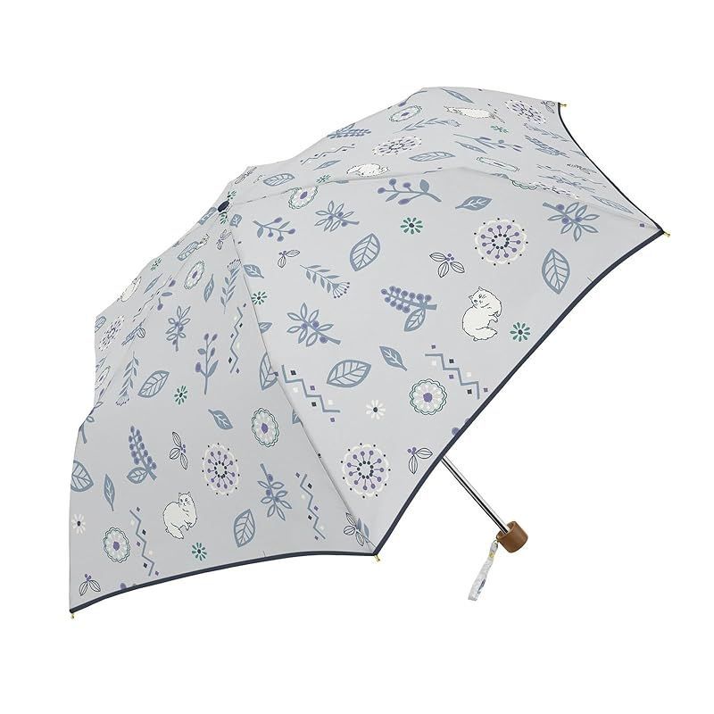 折りたたみ傘 晴雨兼用 日傘 遮光 UVカット 遮熱 親骨55cm 猫 傘 シルバーコーティング 猫柄 Kasvi＆CAT ki-182 グレー 1