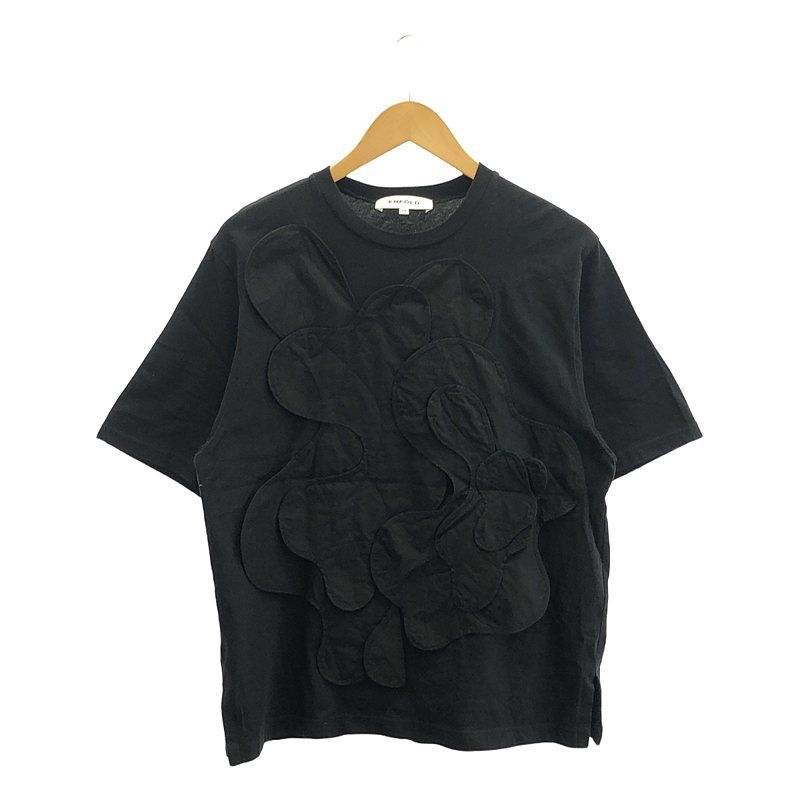 ENFOLD / エンフォルド | 2024SS | DECORATIVE WAVE T－SHIRT / パッチ スリット Tシャツ カットソー | 38 | ブラック | レディース ENFOLD / エンフォルド | 2024SS | DECORATIVE WAVE T－SHIRT / パッチ
