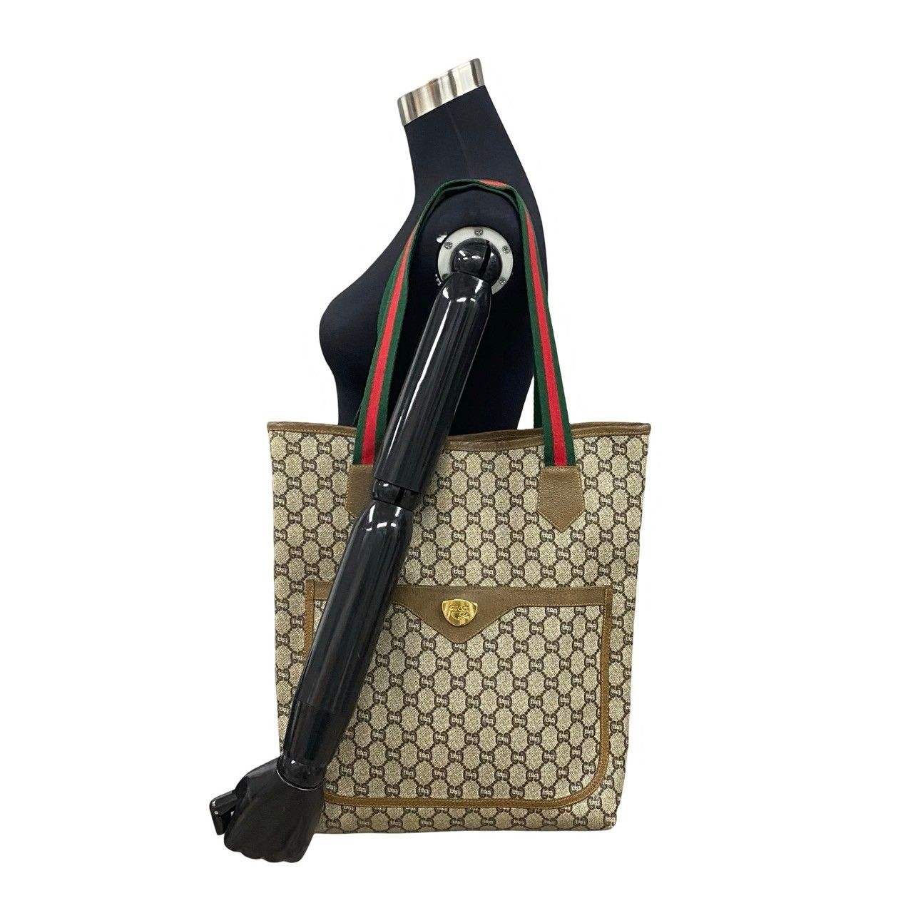 極 美品 GUCCI グッチ オールドグッチ ヴィンテージ シェリーライン グッチプラス レザー トートバッグ ビジネスバッグ A4収納可 茶 24051