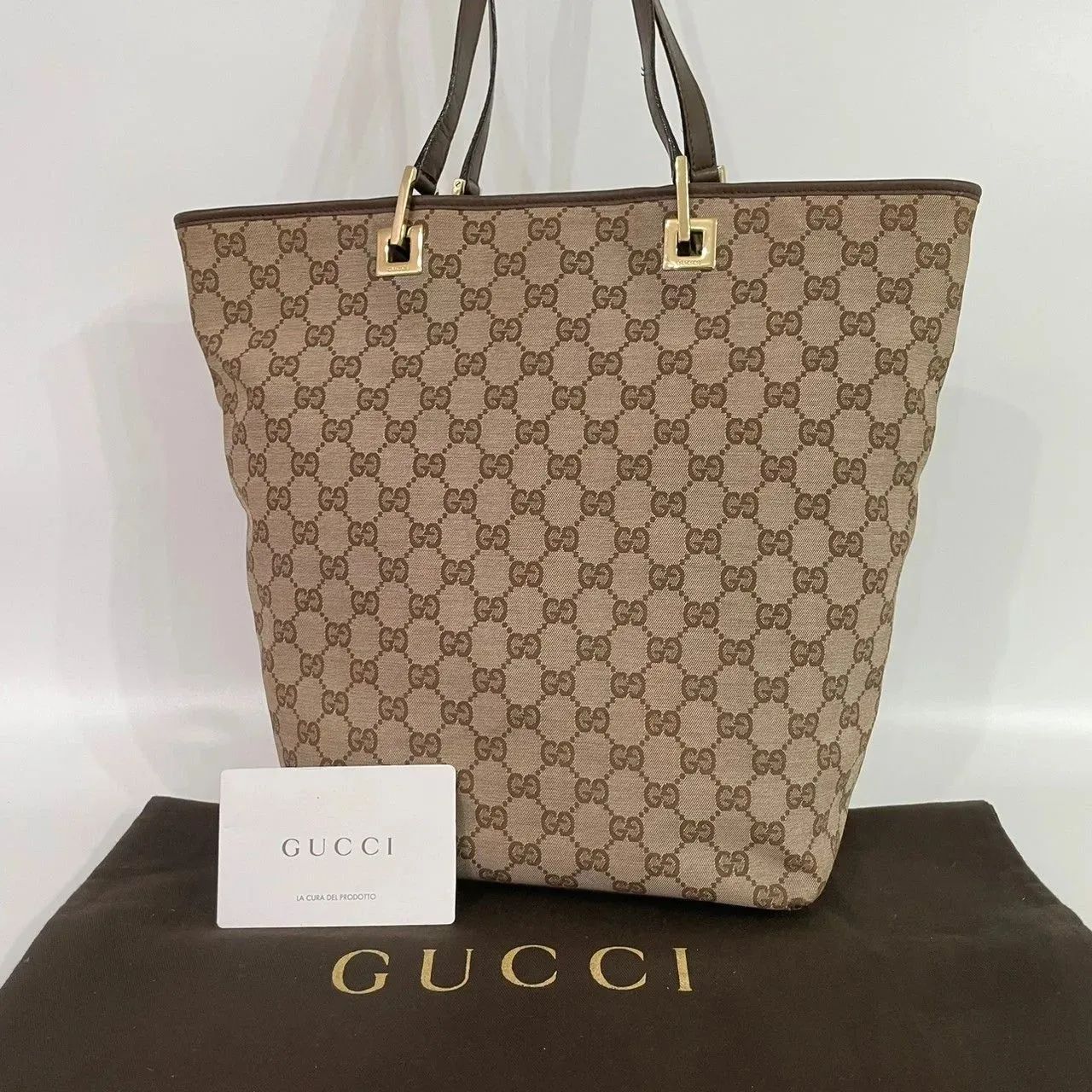 グッチ GUCCI トートバッグ GGキャンバス レザー ベージュ ブラウン 