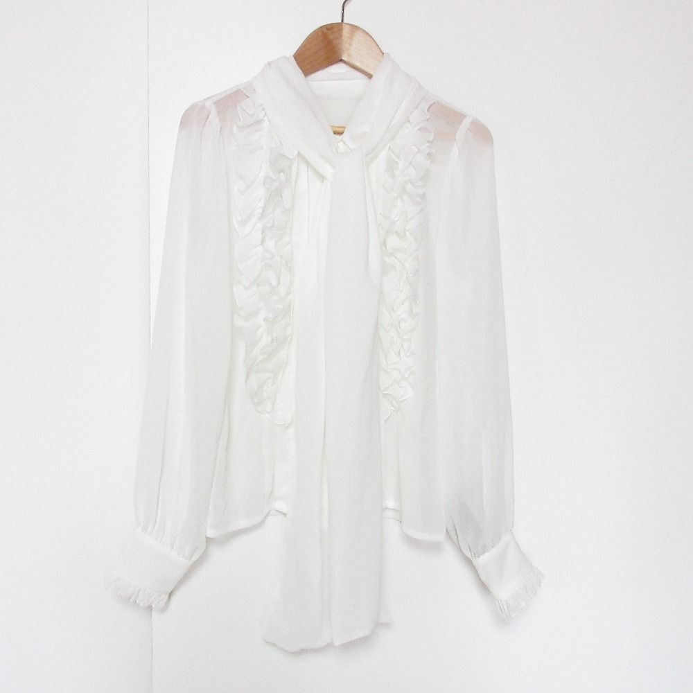 未使用 Sov. DOUBLE STANDARD CLOTHING ソブ ダブルスタンダードクロージング シアー ボウタイ フリル ブラウス シャツ 36 ホワイト レディース 古着 中古 未使用 Sov. DOUBLE STANDARD CLOTHING ソブ ダブルスタンダード