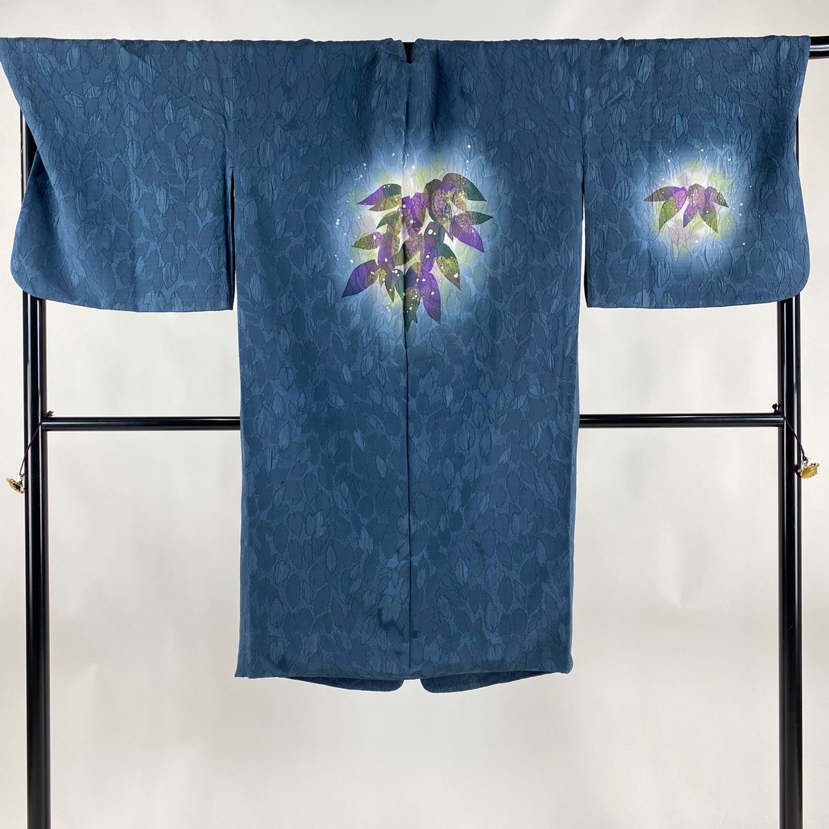 道行 身丈110cm 裄丈73cm L 三本賢 和装コート 千代田衿 笹 葉柄  