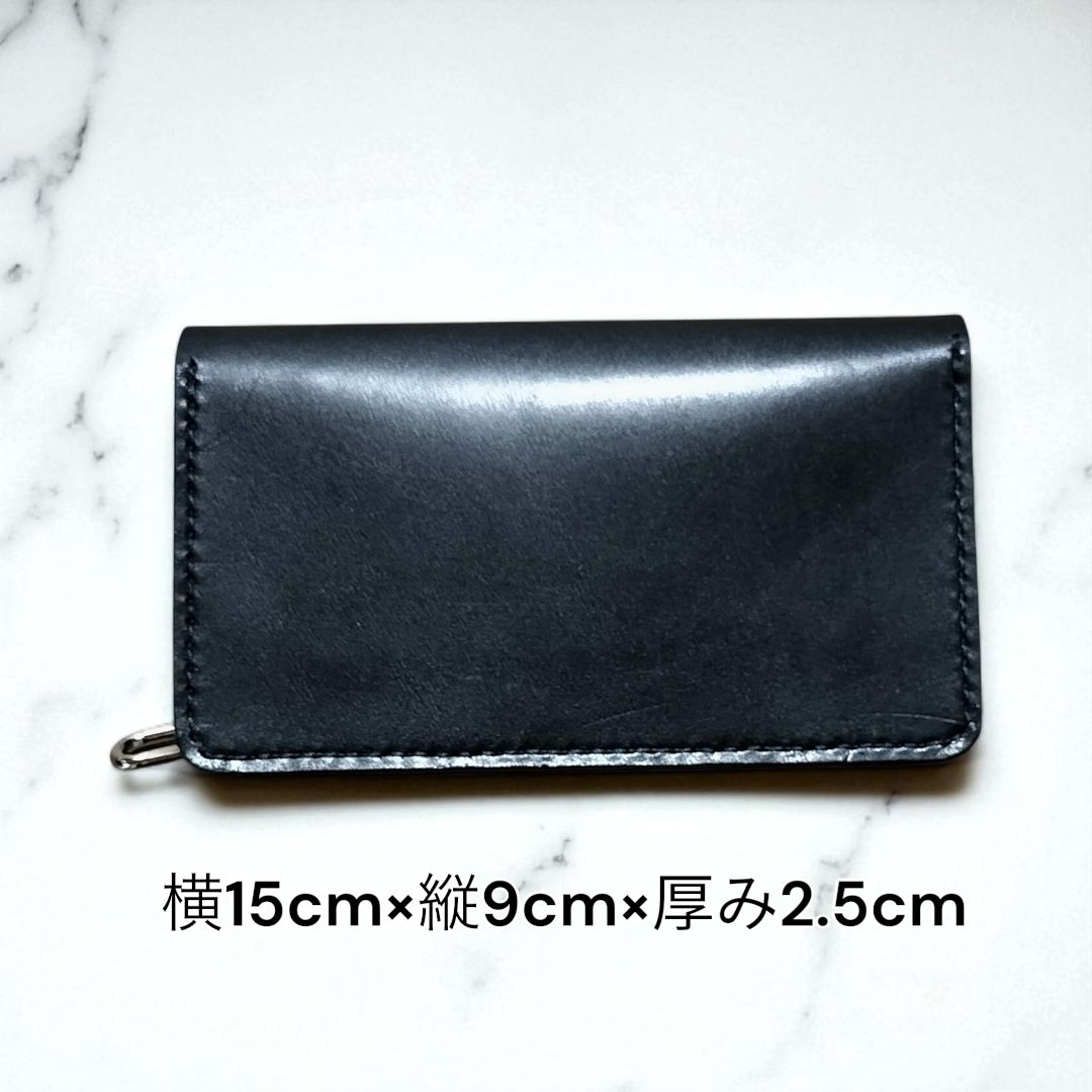 栃木レザー　オイルレザー黒　札入れ付きミドルトラッカーウォレット　金具シルバー色 受注製作品 栃木レザー オイルレザー 黒 お札を折らないミドル