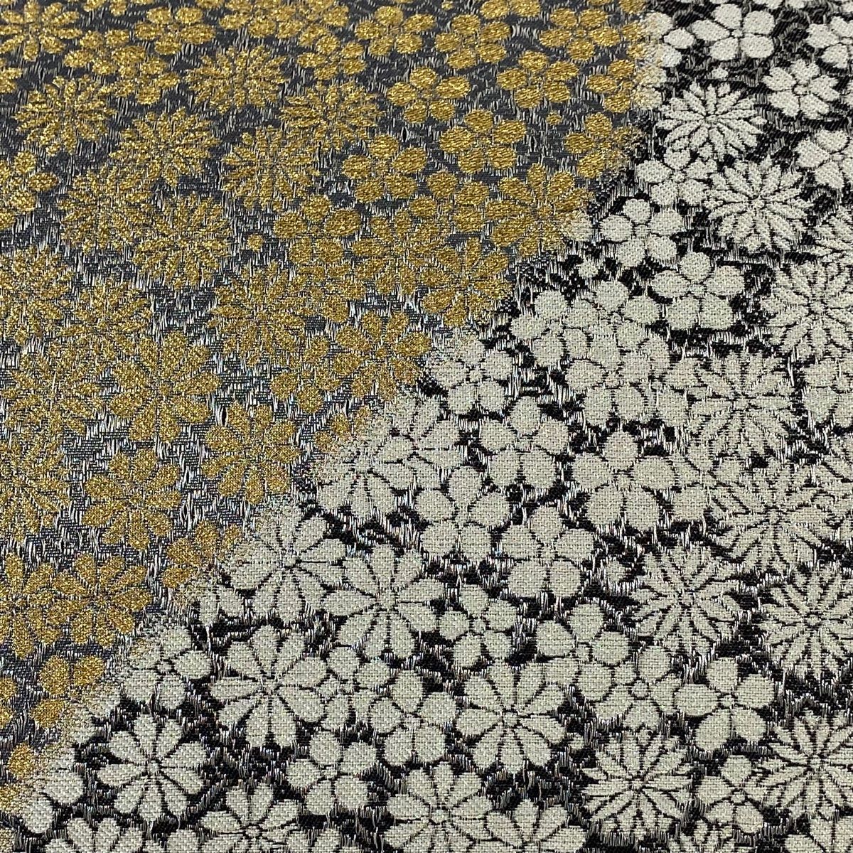 美品 本泥染袋帯 名品 箔 赤紫 六通 正絹 幾幾何学 菱 金銀糸