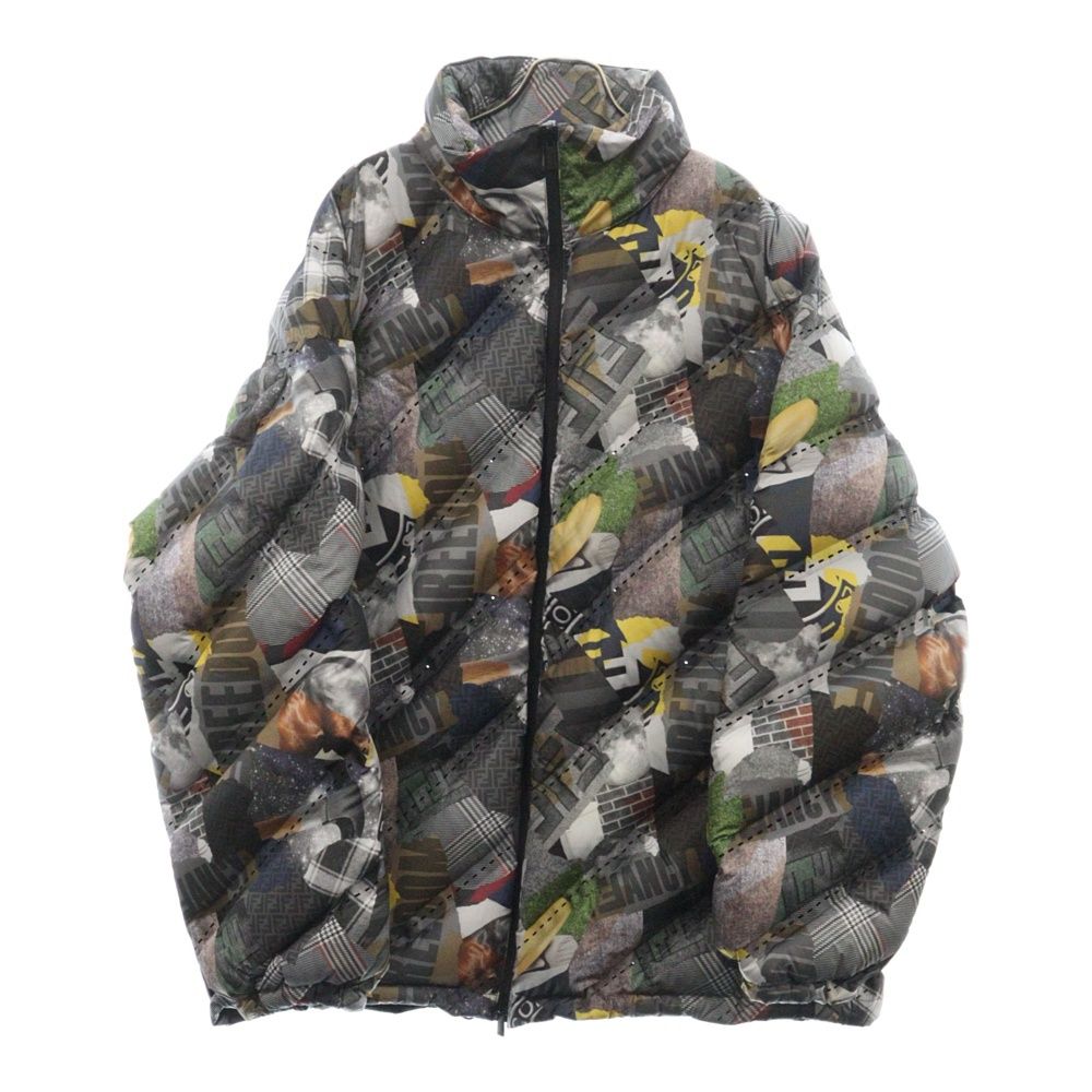 FENDI フェイクニュース ジップパファージャケット マルチカラー FENDI (フェンディ) PIUMINO PRINT FAKE NEWS PUFFER JACKET