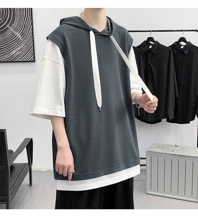 パーカー メンズ 切り替え Tシャツ 半袖 フード付き プル