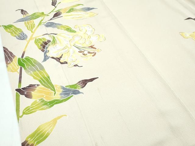 平和屋本店■希少　皆川月華　長女　日本画家　皆川千恵子　訪問着　刺繍　草花文　金銀糸　浅黄色　逸品　CZAA3848s5 平和屋本店□希少 皆川月華 長女 日本画家 皆川千恵子 訪問着 刺繍