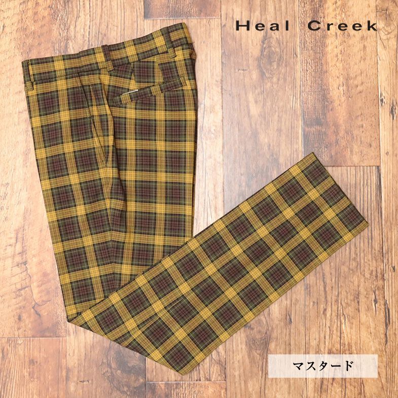 秋冬/Heal Creek/78cm/チェック柄パンツ ストレッチ 保温 ウエストゴム レトロ 上品 ゴルフ クラシック 新品/マスタード/jd104/