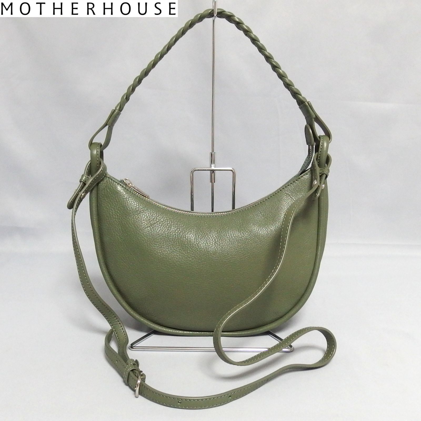 美品☆MOTHERHOUSE Round Moon 2Way Hand レザー カーキ ショルダー 