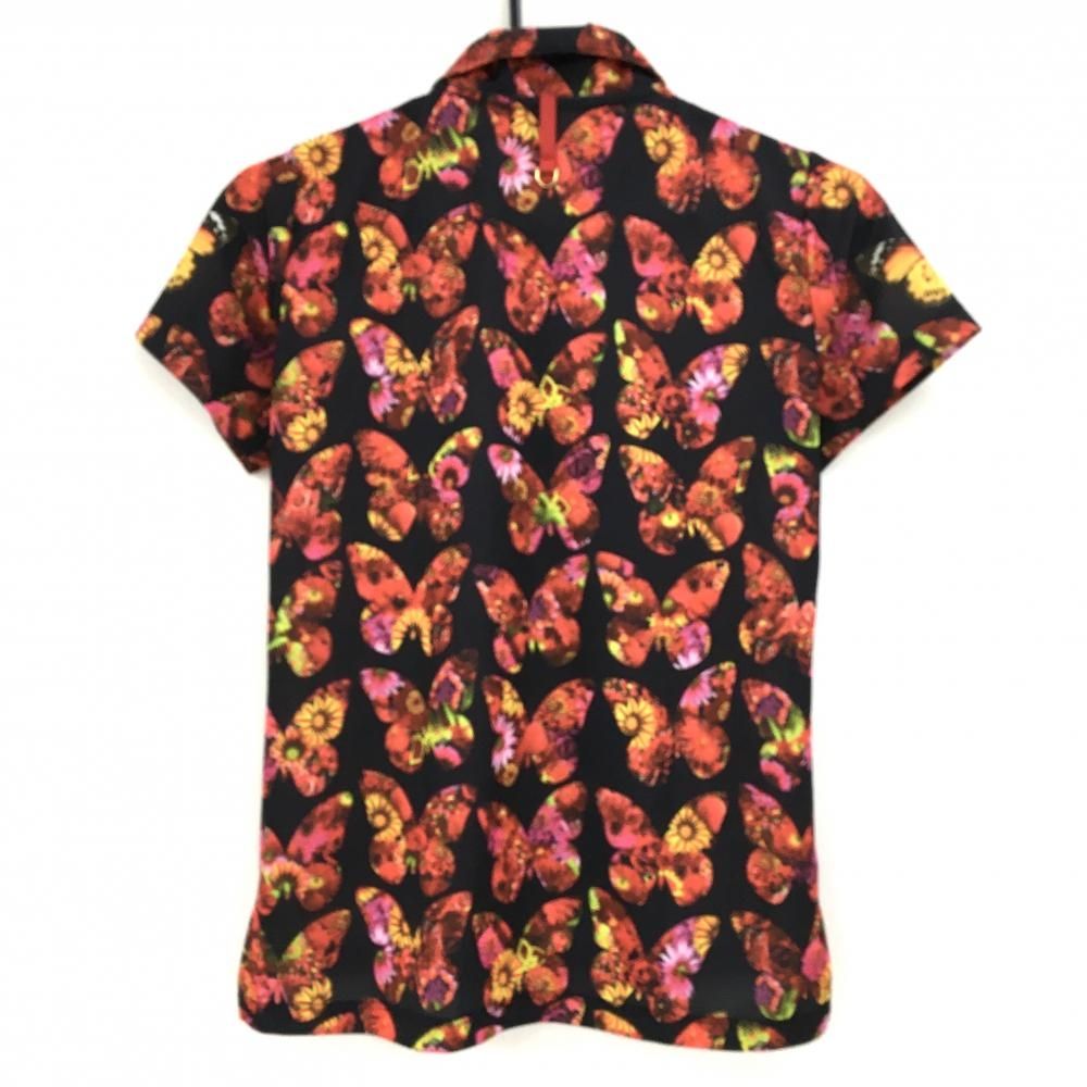 超 ダンスウィズドラゴン 半袖ポロシャツ 黒×レッド 蝶々柄 花柄 レディース 3 L ゴルフウェア Dance With Dragon