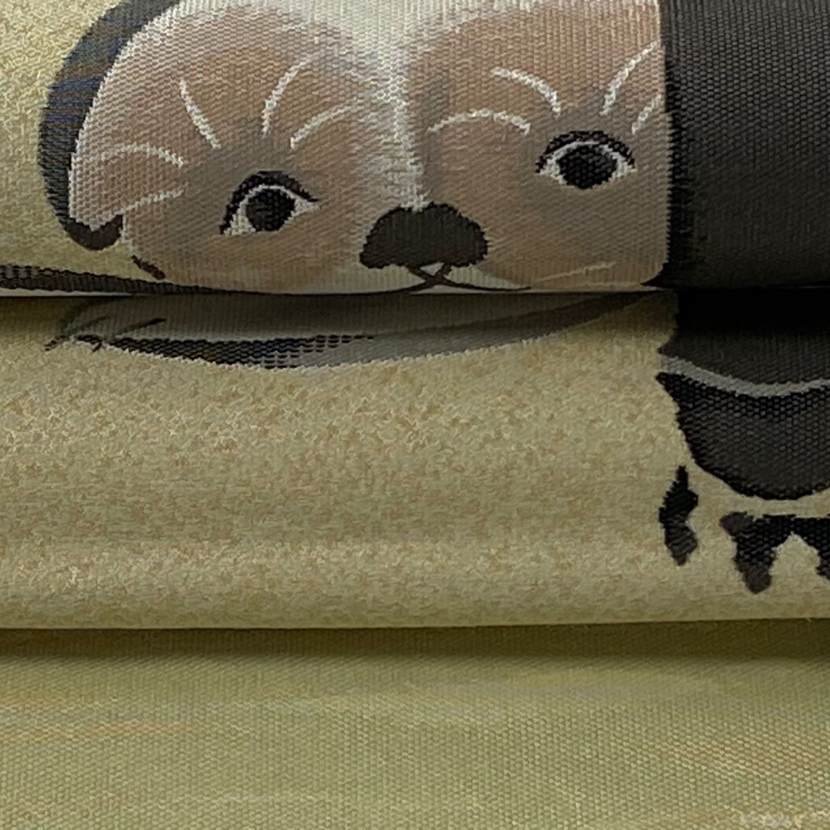【美品】　袋帯　犬　カタツムリ 袋帯 逸品 落款 となみ織物 神坂雪佳 犬とかたつむり 犬 竹
