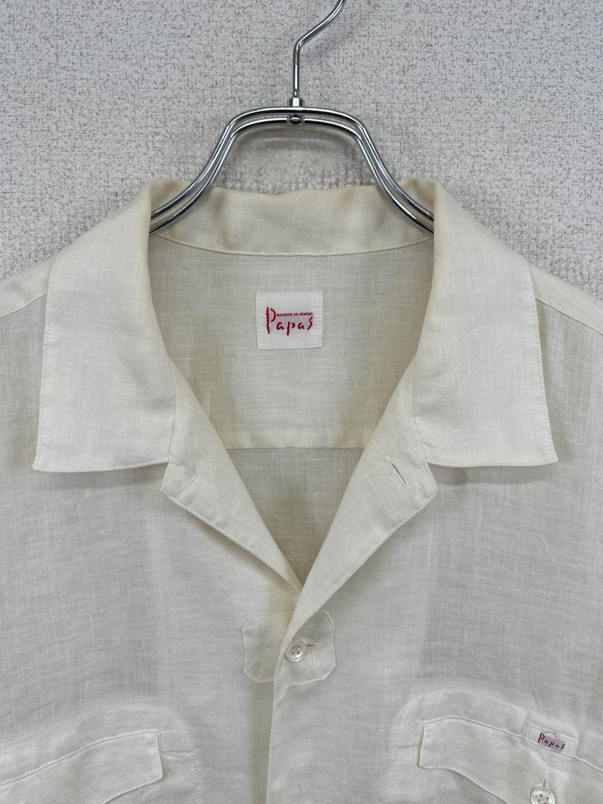 上質 リネン100% Papas パパス 長袖シャツ 無地 ホワイト系 メンズ