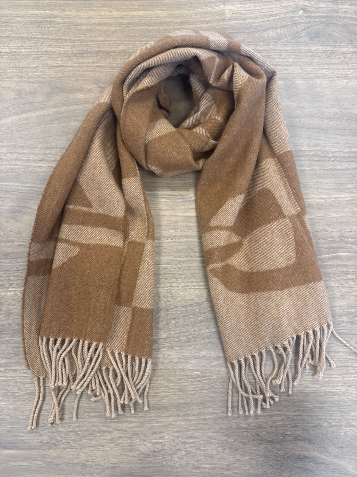 HERMES エルメス カシミヤマフラー キャラメル デゼール シェーヌ