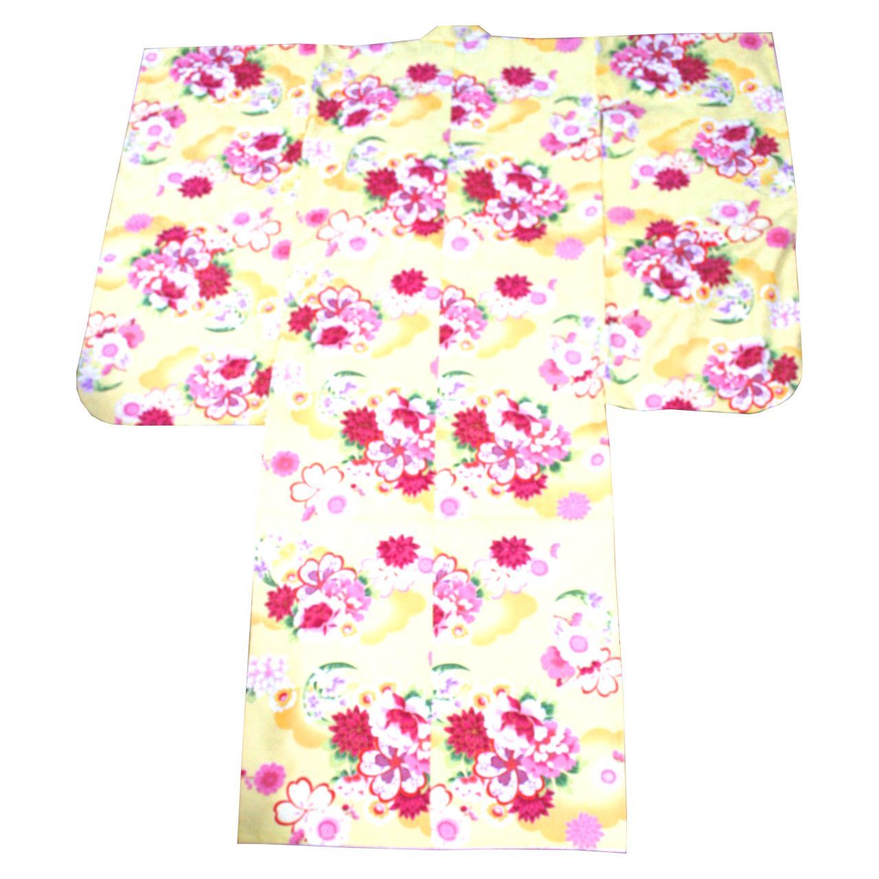 人気アイテムお得に購入! 七五三 7歳 四つ身 黄 小紋柄 着物 長襦袢 ポリエステル