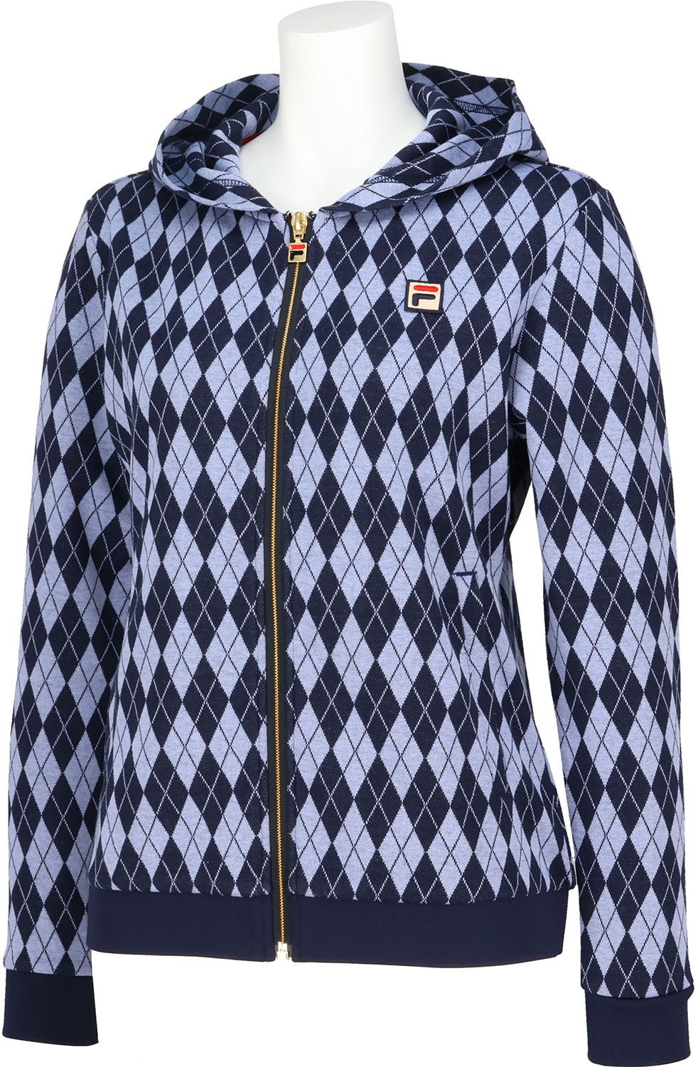フィラ FILA テニス フルジップパーカー レディース ウィメンズ 女性 大人 長袖 アウター 上着 ジャージ トップス ウェア ロゴ オーセンティック アーガイル柄 ジャガード 部活 EL0240 04B パープルグレー