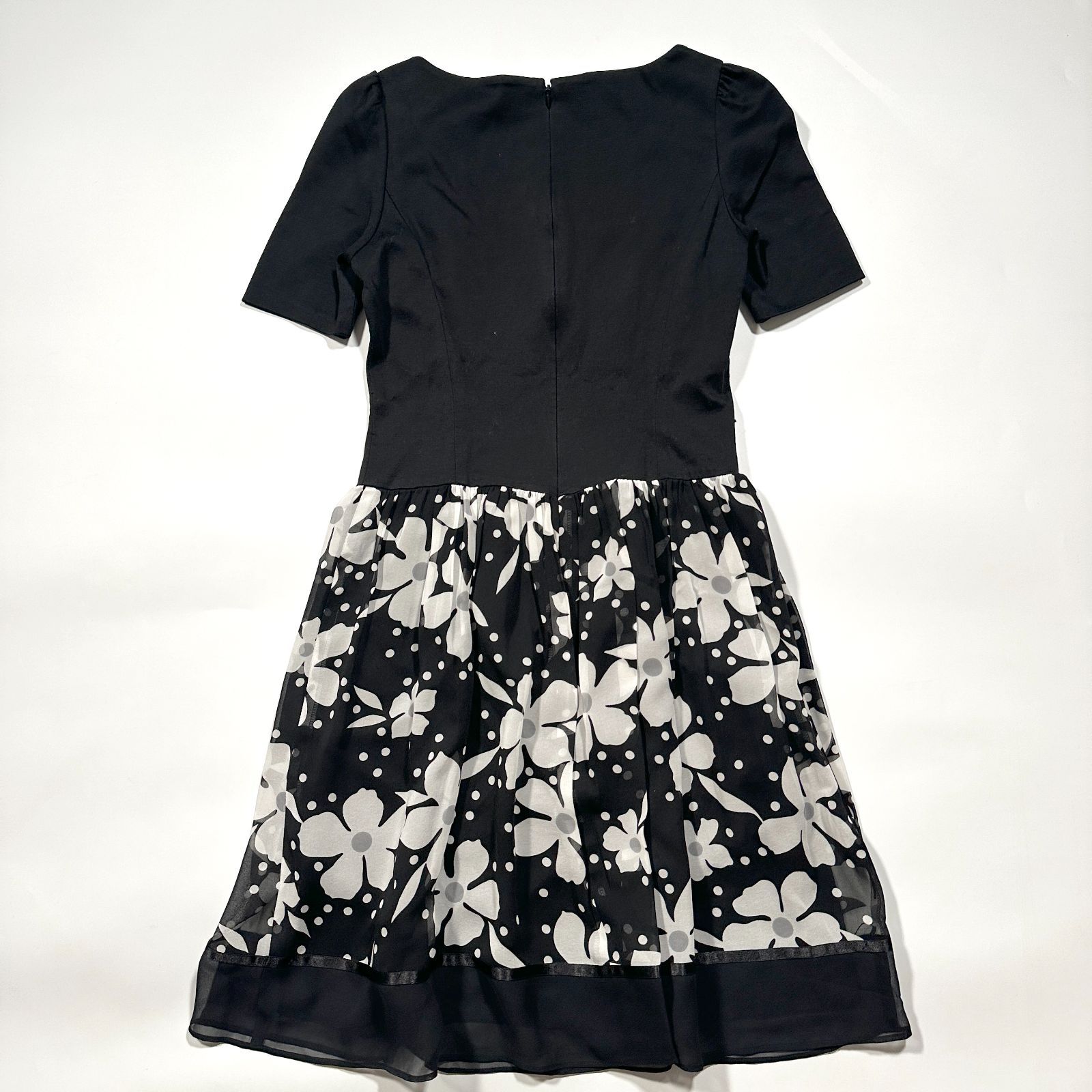 【美品】エムズグレイシー ワンピース ウールフラワーレース 黒ブラックひざ丈 ☆【美品】エムズグレイシー ワンピース ウールフラワーレース 黒