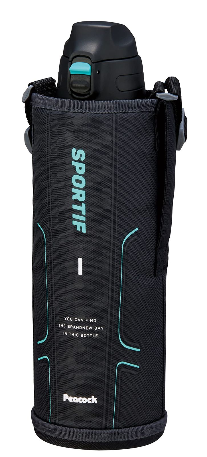 【特価商品】ピーコック魔法瓶工業(The-peacock) ピーコック水筒 大容量 1.5L 保冷 真空断熱構造 ワンタッチ 直飲み ポーチ付 大型 ステンレスボトル ブラック AJC-F152 B