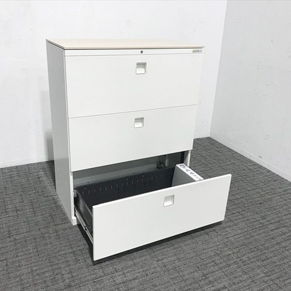 ラテラルキャビネット 3段 レクトライン 天板付 スチールキャビネット オカムラ ネオホワイト