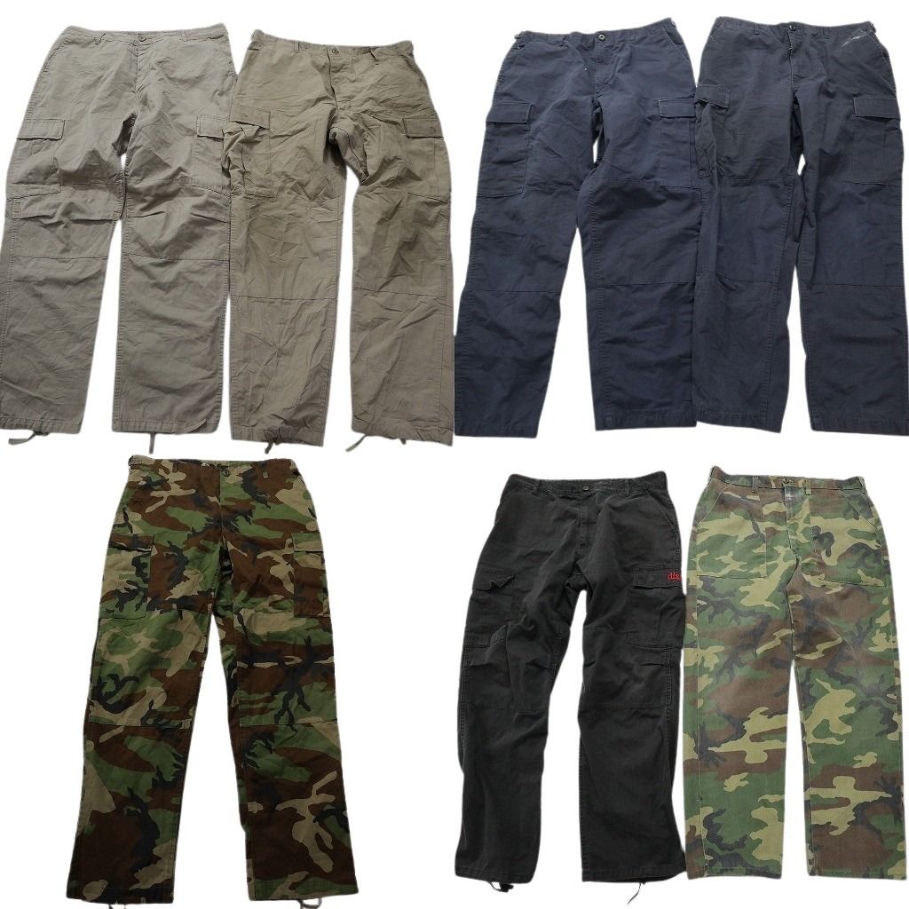 古着卸 まとめ売り 米軍民間 パンツMIX ミリタリー 7枚セット (メンズ L /XL ) カーゴパンツ リーフカモ 無地 ブラック 中古 古着 MY1496