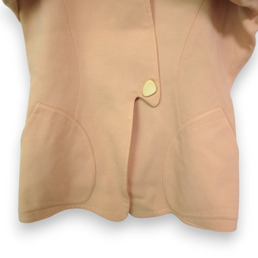 良品 Thierry Mugler ティエリーミュグレー ウール ノーカラージャケット+ひざ丈スカート セットアップ オレンジベージュ系 レディース 古着  USED