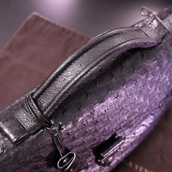本物 極上品 ボッテガヴェネタ 最高級オーストリッチレザー 鍵付きメンズビジネスバッグ ブラック A4書類ブリーフケース トートバッグ 袋付