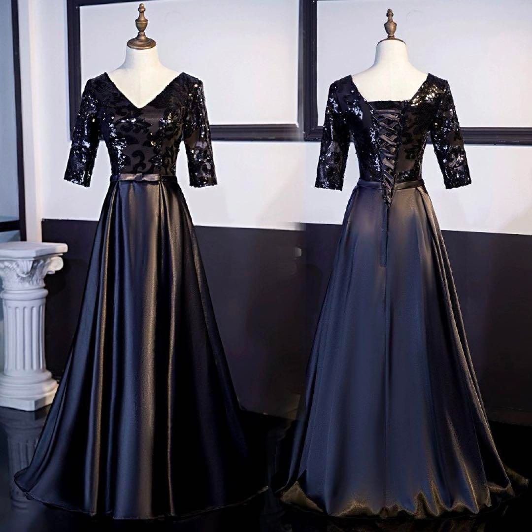 スパンコールがオシャレでゴージャスなウエストリボンのドレス