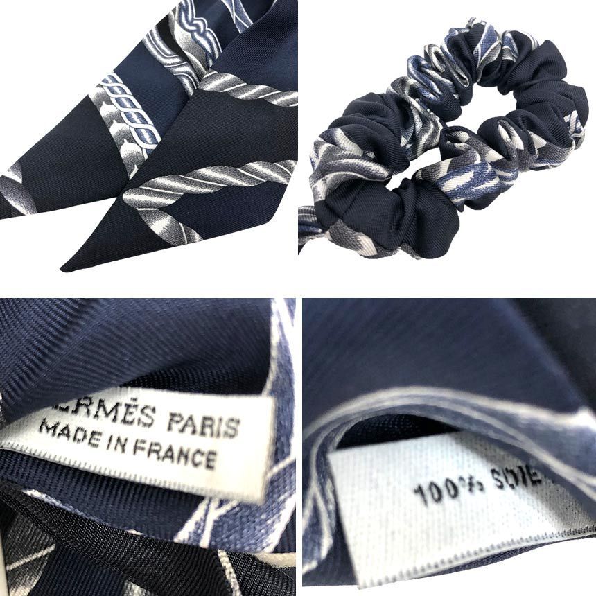 日本全国無料配達! HERMES エルメス シュシュ ベッラ Bella ROBE DU SOIR ローブ デュ ソワール ヘアアクセサリー ツイリー ネイビー ♥ aq12094