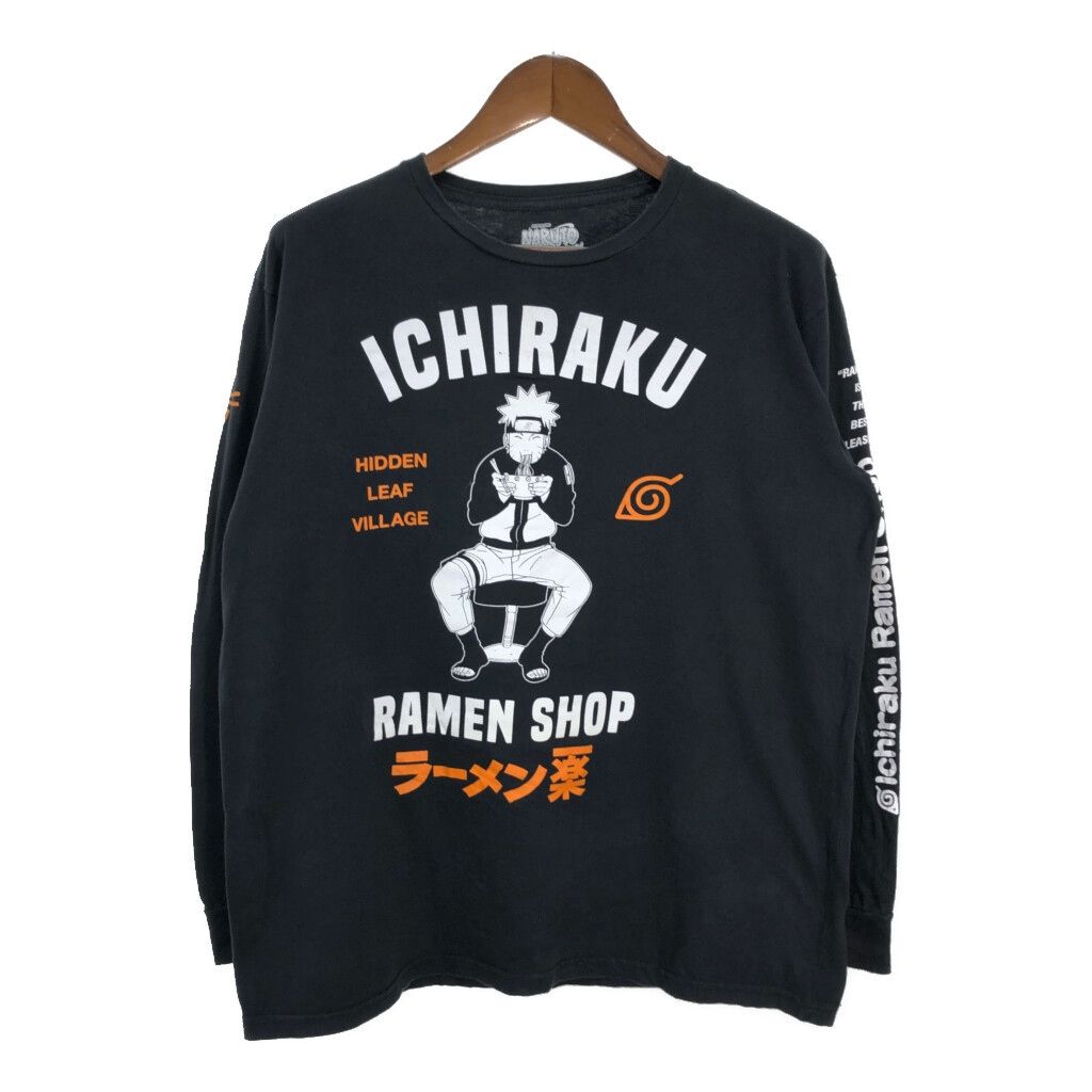 NARUTO Shippuden ナルト疾風伝 うずまきナルト ラーメン一楽 長袖Ｔシャツ アニメ 袖プリント ブラック (メンズ XL) 中古 古着 T4432