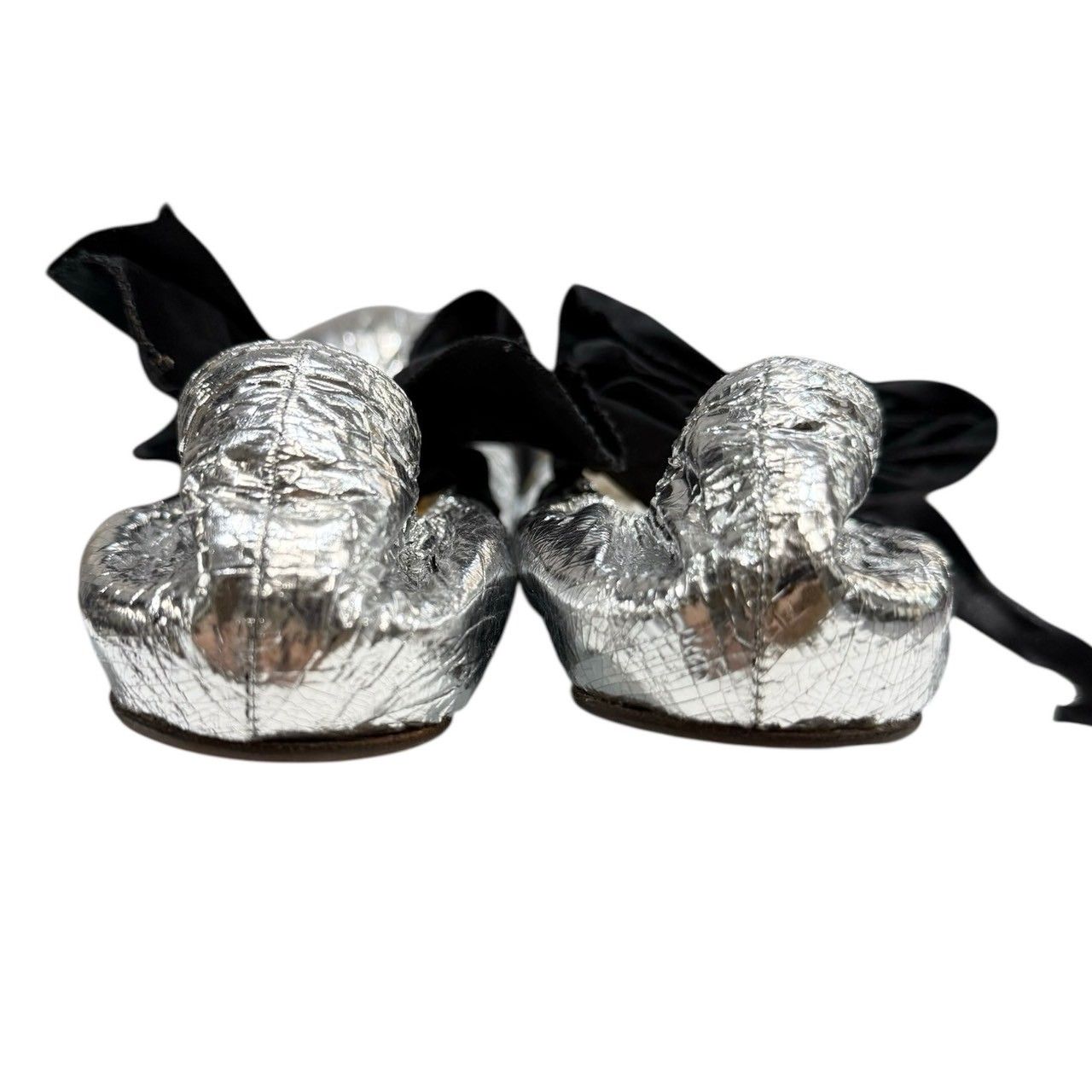LANVIN ランバン 08SS クラック加工メタリックミラーバレエシューズ
