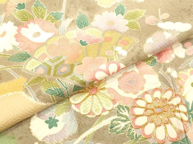 平和屋着物○訪問着 駒刺繍 舞蝶花車文 辻が花 金彩 ゑり正扱い 正絹