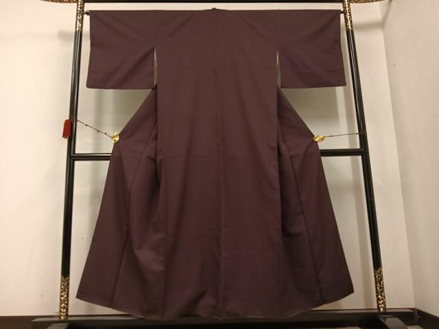 平和屋着物 上質な色無地 菱地紋 濃色 正絹 AABC0661ph