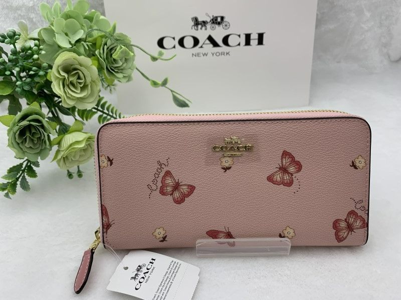 コーチ 長財布 COACH 財布 ブロッサム×ピンクマルチ バタフライ フローラル PVC レザー アコーディオン ウォレット プレゼント 贈り物 ギフト ラウンドファスナー ロング ジップ ファッション レディース 新品 未使用 2857 C246Z-25