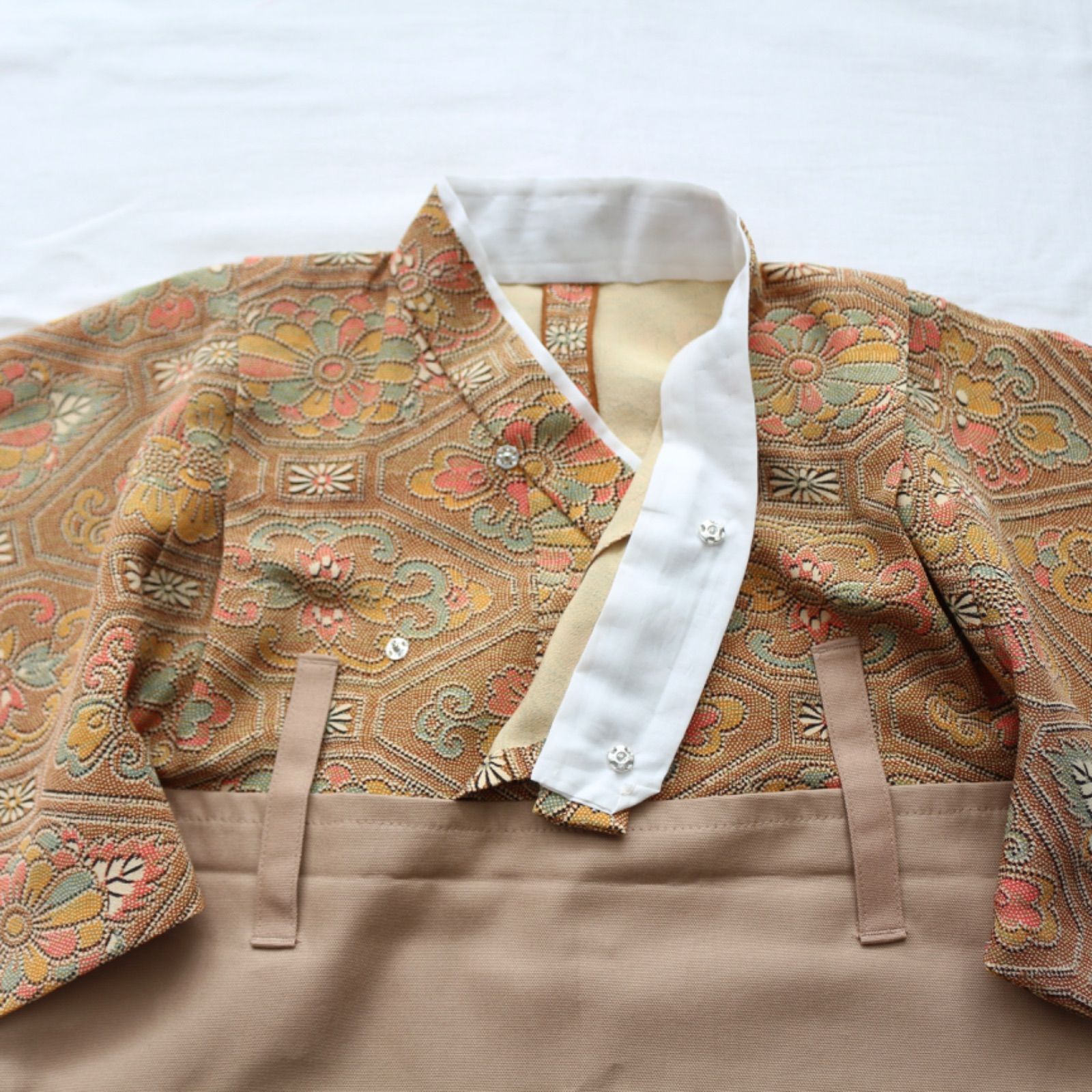 袴ロンパース ベビー袴 【華紋蜀江小紋の正絹着物】 70cm 80cm お