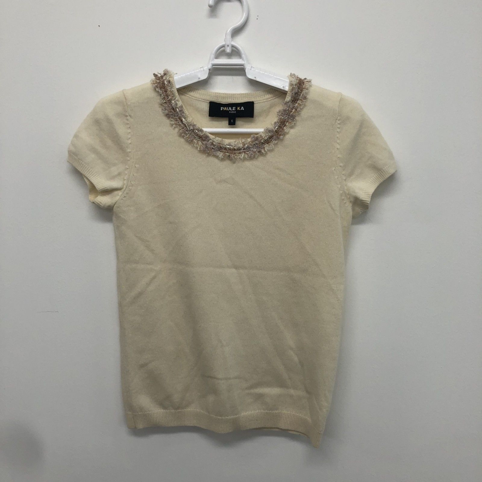PAULE KA】 ポールカ クリーム系 S 半袖Tシャツ 無地 シンプル 