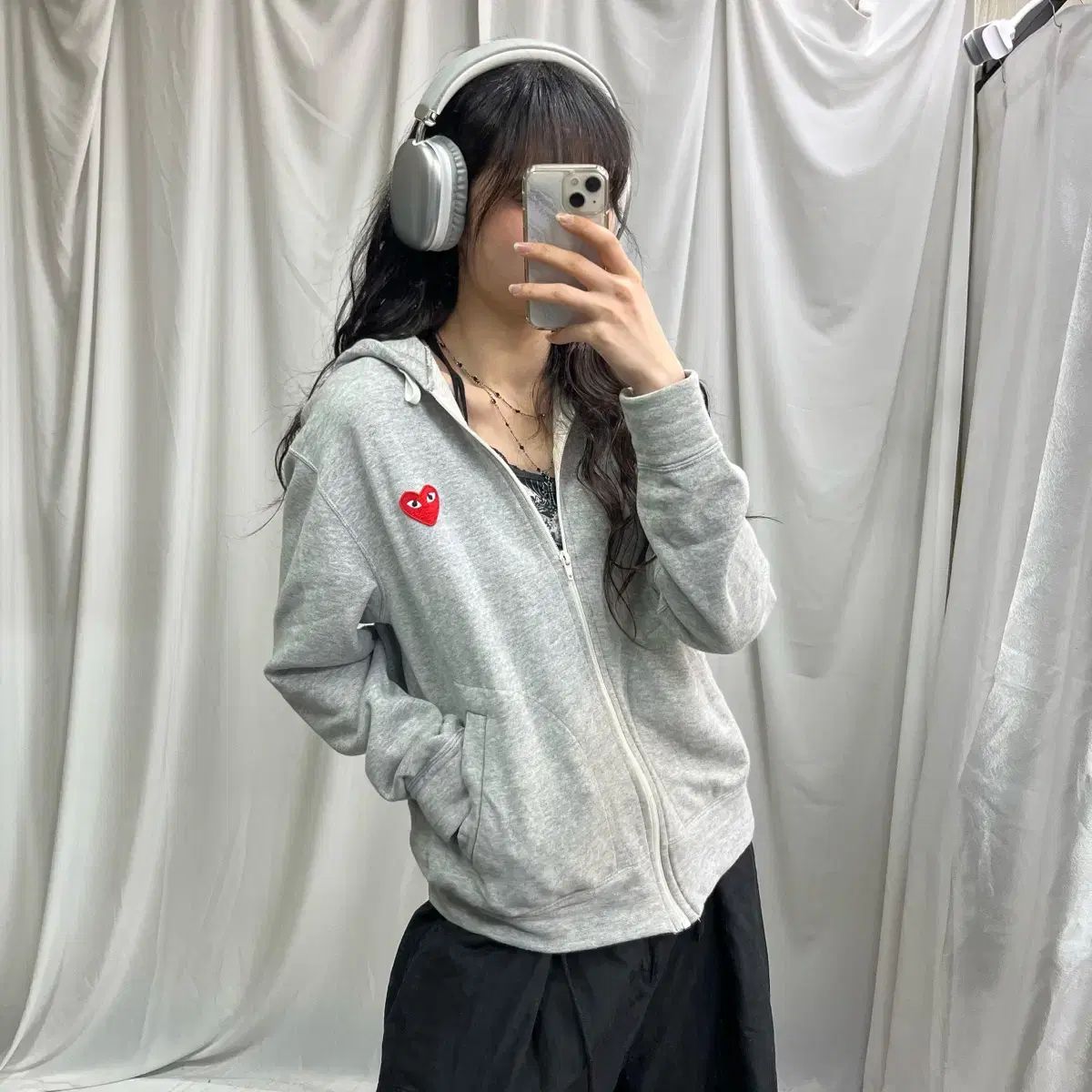 COMME des GARCONS コム デ ギャルソン グレー ジップアップパーカー フード付き