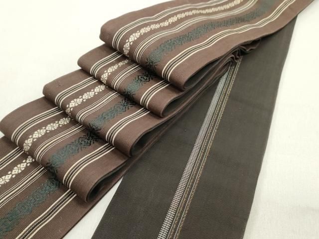 平和屋着物●男性 本場筑前博多織 両面 角帯 献上 錆色 正絹 DAAY0053ob