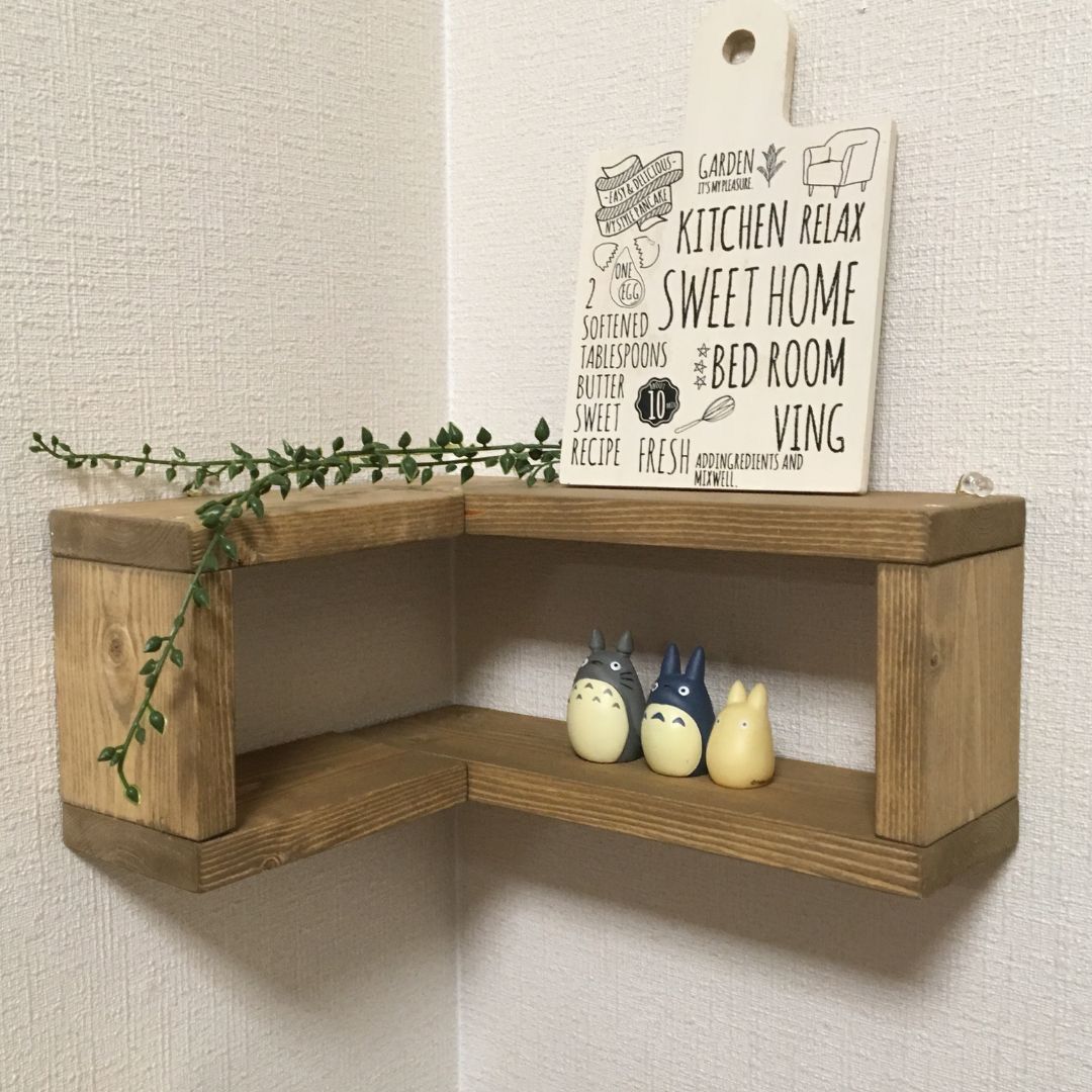 古い木製 2段 コーナーラック オープンラック 飾り棚 コーナーラック ラック 飾り棚 オープンラック 幅43cm 2段 高さ