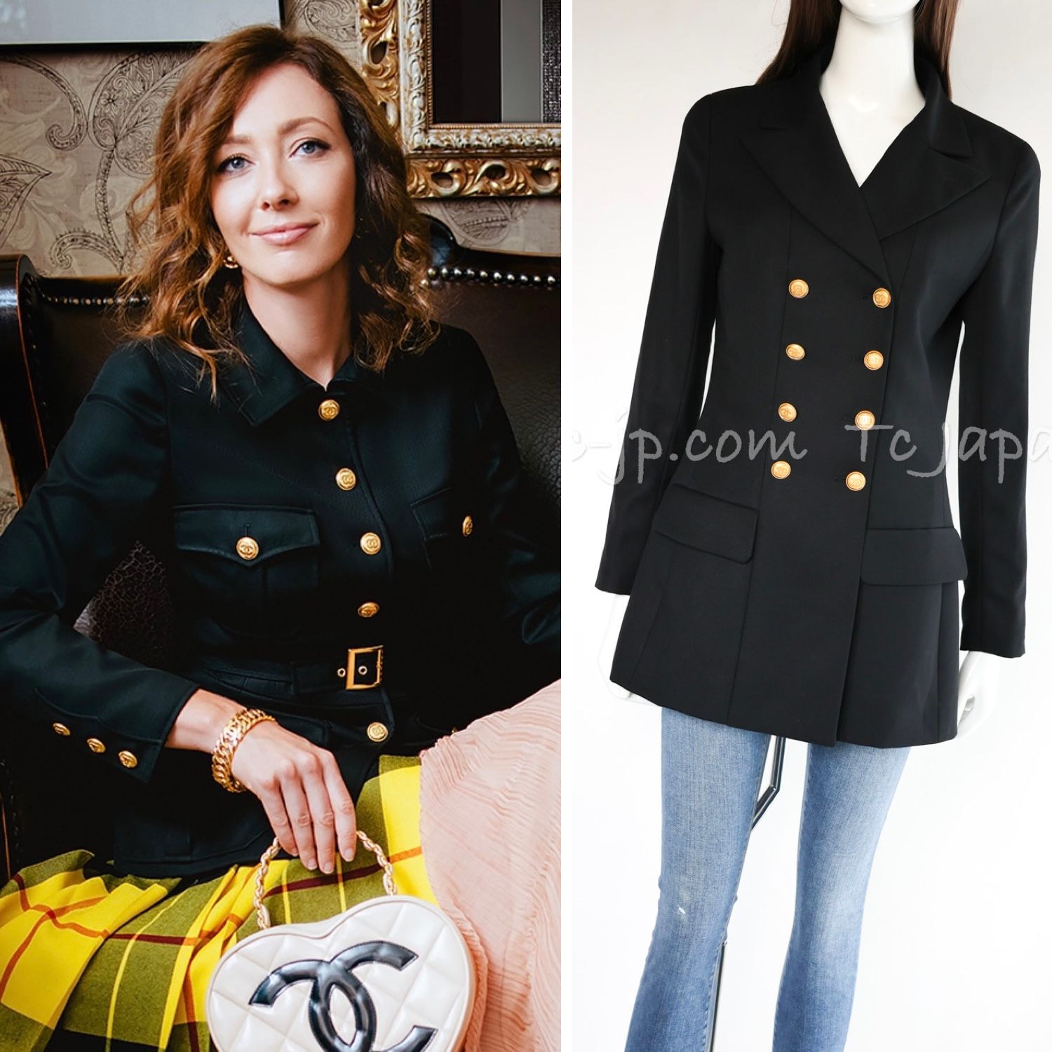 CHANEL - シャネル ヴィンテージ ジャケット CHANEL ブラック ウール100% ゴールド CCボタン カール・ラガーフェルド作品 貴重 美品 定番 38 シャネル ヴィンテージ ジャケット CHANEL ブラック ウール100
