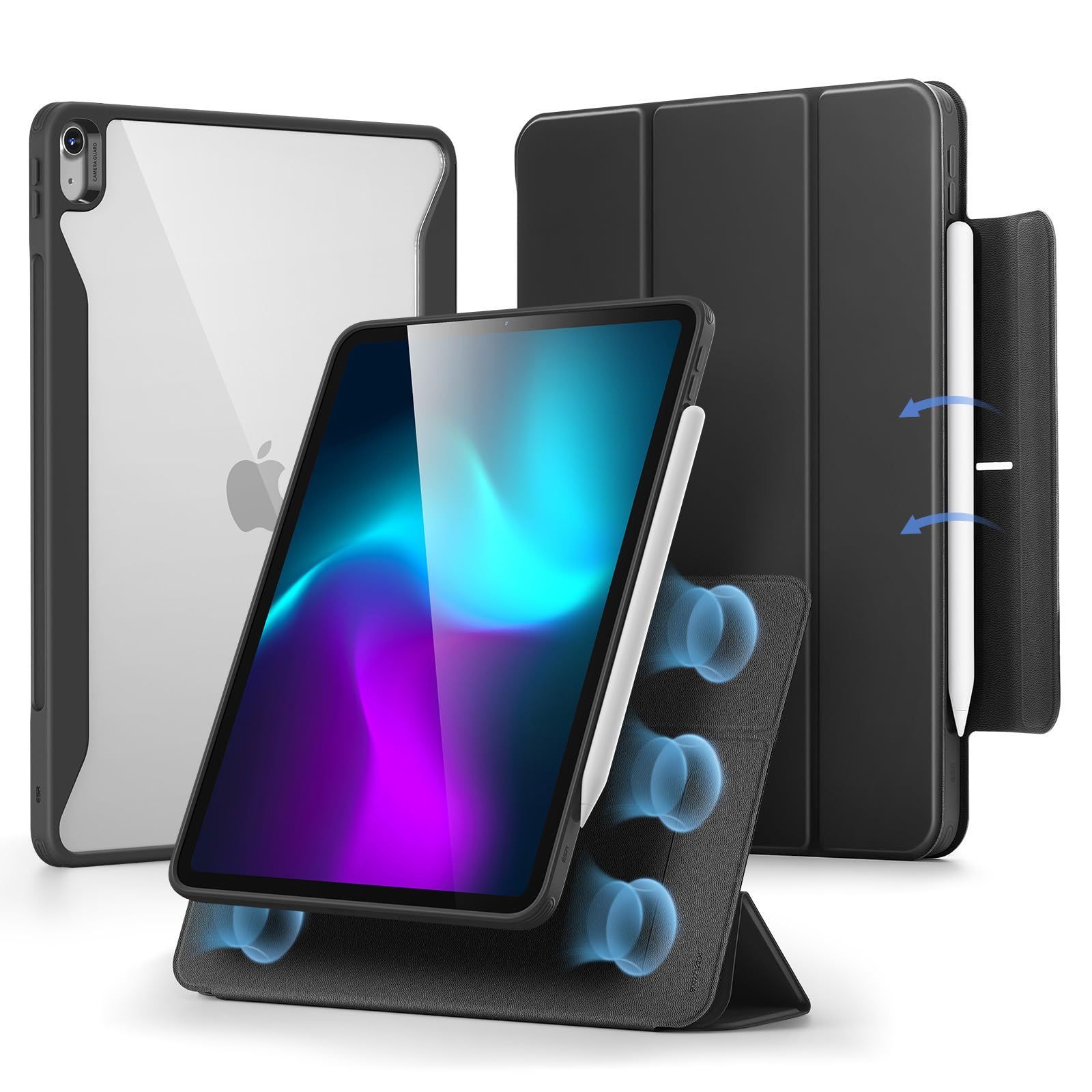 ESR ipad air 第5世代 ケース 2022 ハイブリッド 第4世代 2020 iPad 10.9インチ 取り外し可能なマグネットカバー 調節可能な縦置き/横置きスタンド機能 透明な背面シェル Pencil 2対応 オートスリープ/