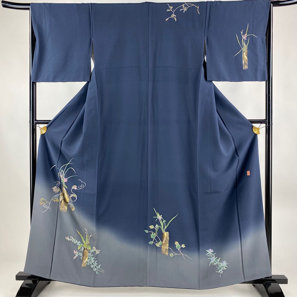 訪問着 身丈160.5cm 裄丈64.5cm M 袷 落款 葡萄 草花 金銀彩 ぼかし  