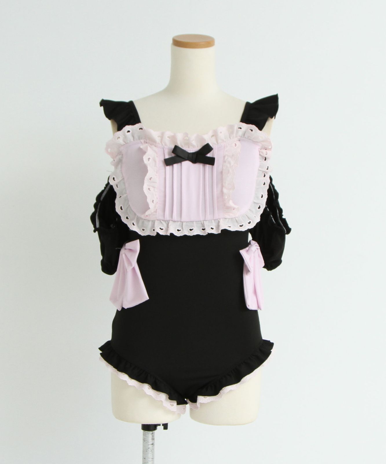 Dim Moire キャミオフショルT【black】 水着 黒 フリル ビキニ